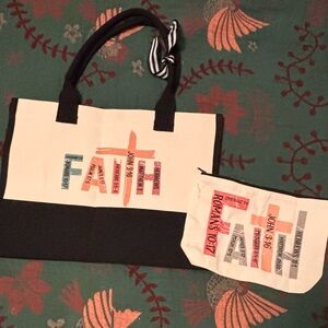 Faith Canvas Tote and Pouch Set - Black and White